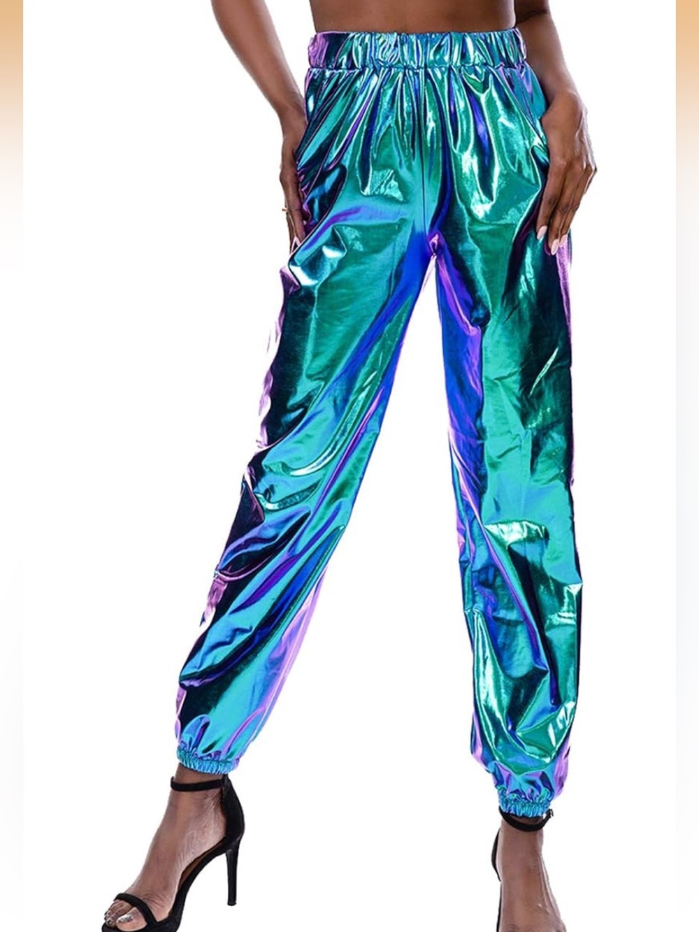 Iridescent Teal Blue Metallic Jogger Pants